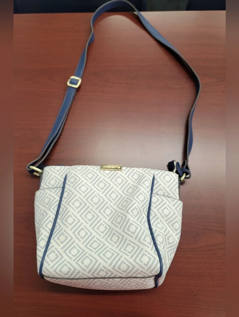 White Blue Geometric Crossbody Bag